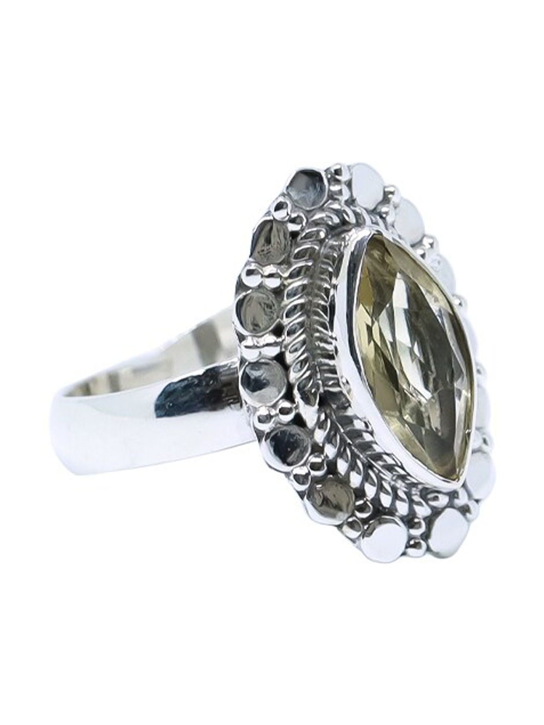 

STILSKII Silver-Plated Green Citrine Stone Studded Finger Ring