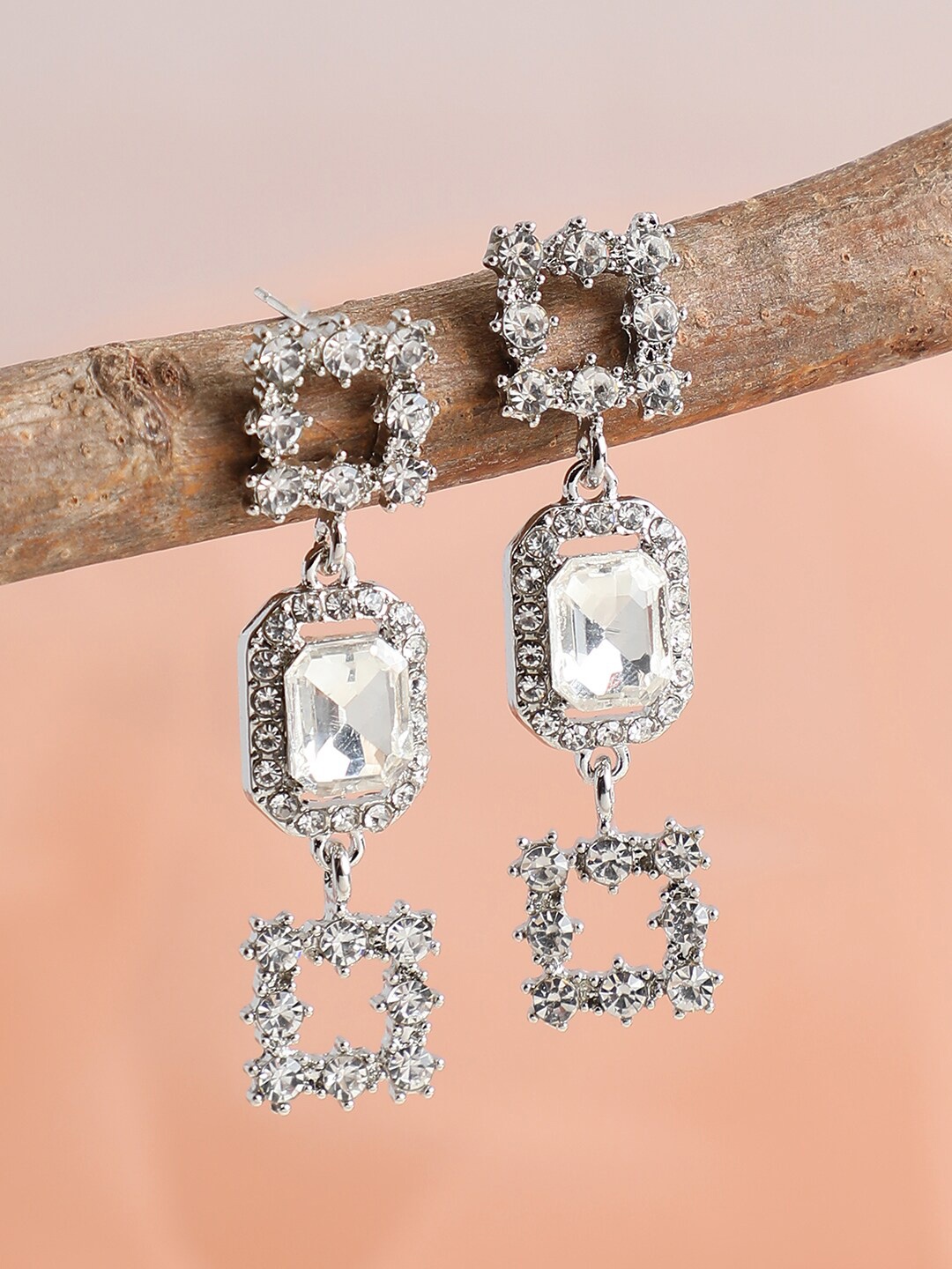 

SOHI Silver-Plated Contemporary Studs Earrings