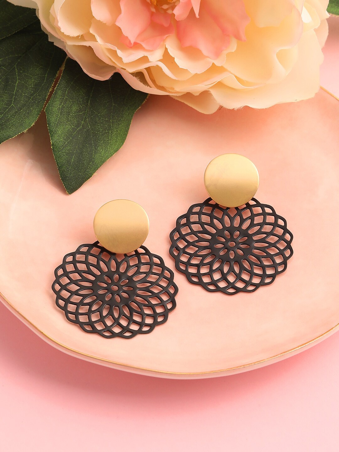 

SOHI Black Gold Plated Contemporary Drop Earrings