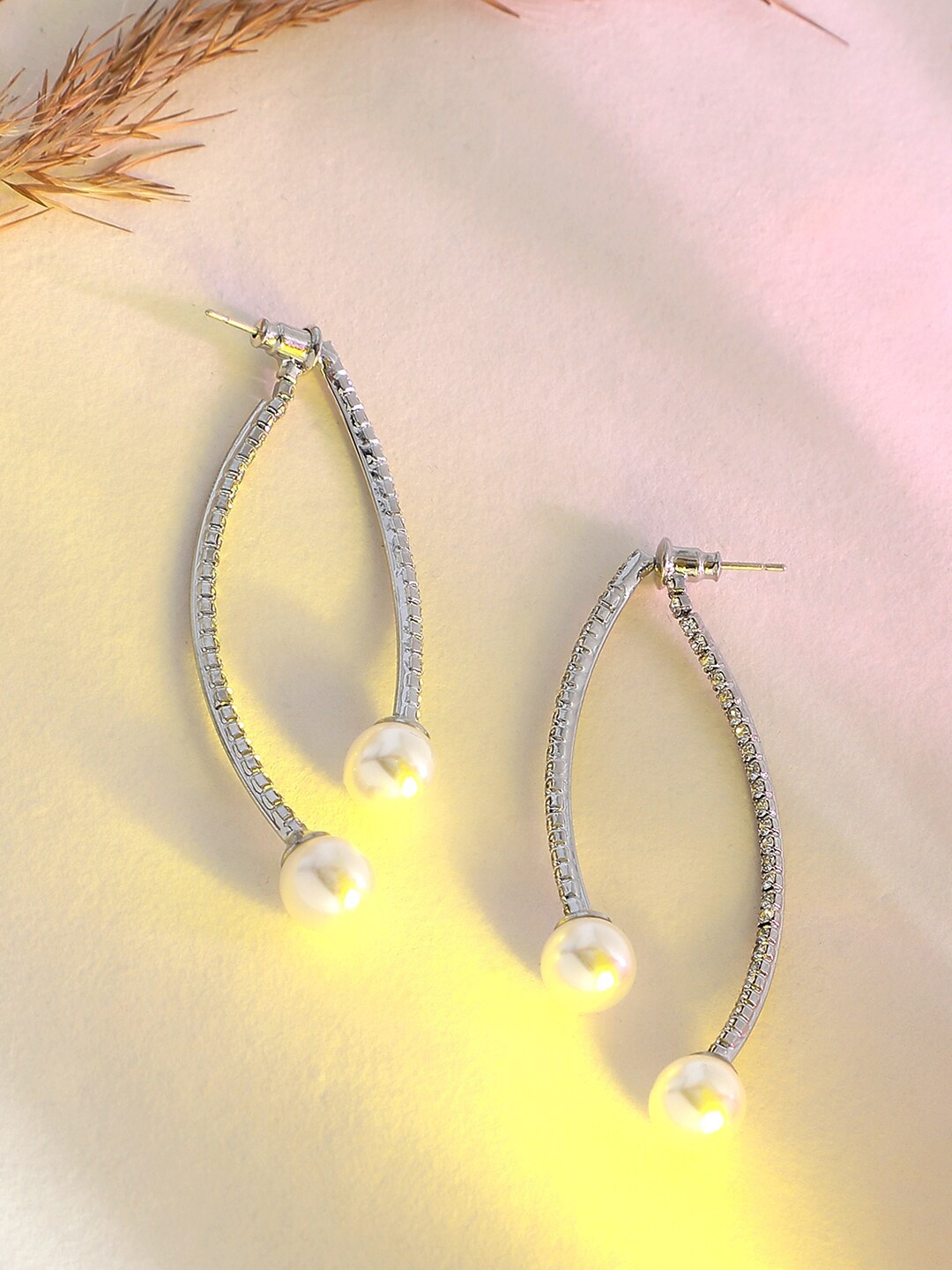 

SOHI Silver-Toned Contemporary Drop Earrings