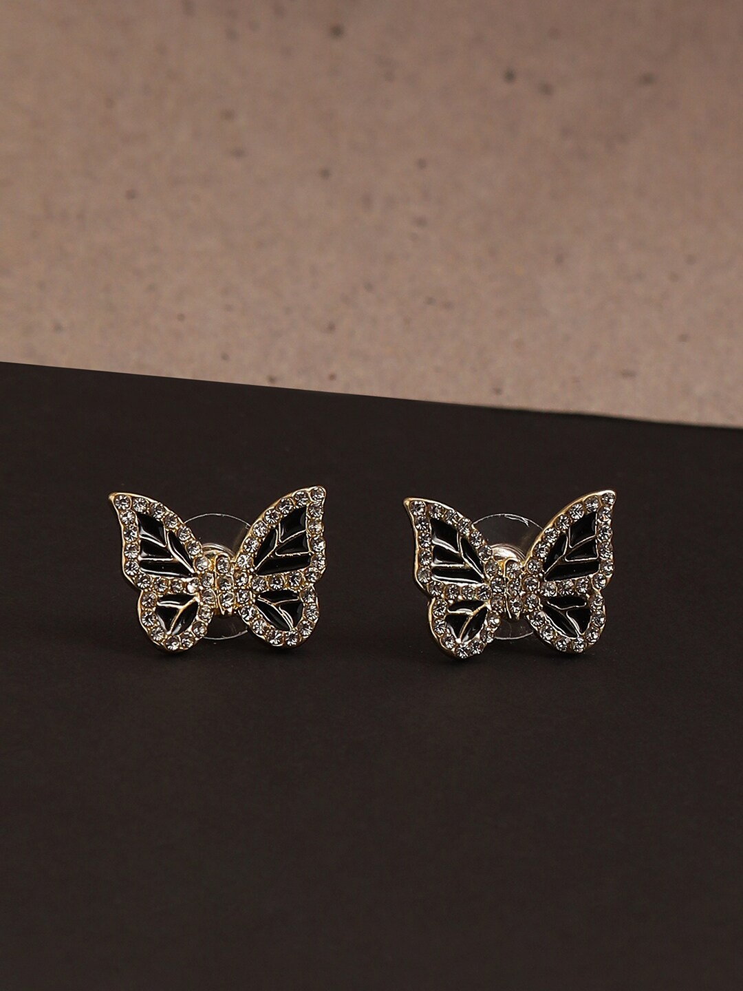 

SOHI Black Gold Plated Contemporary Studs Earrings