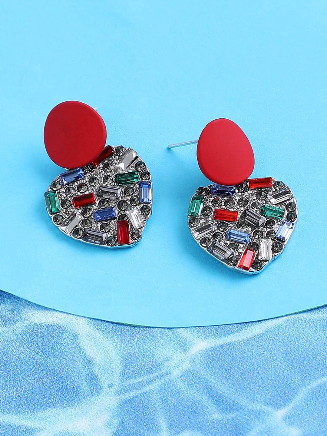 

SOHI Red & Silver-Toned Contemporary Studs Earrings