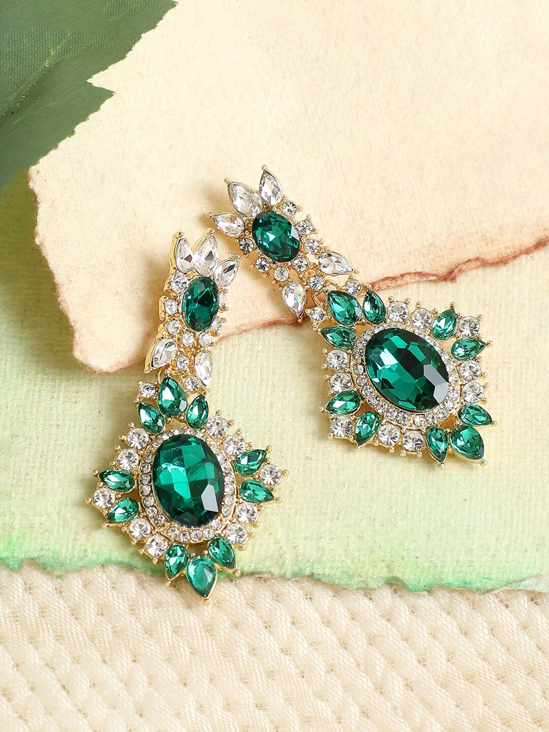 

SOHI Green Gold Plated Contemporary Drop Earrings