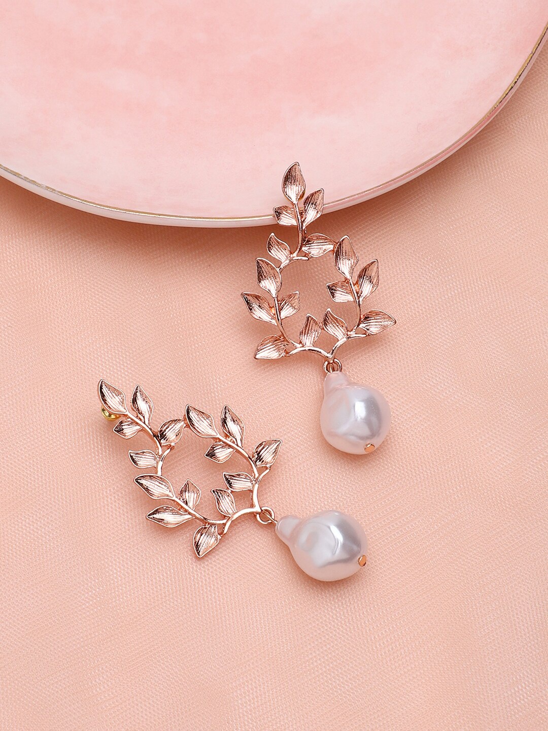 

SOHI Gold-Plated Rose Contemporary Drop Earrings, Rose gold