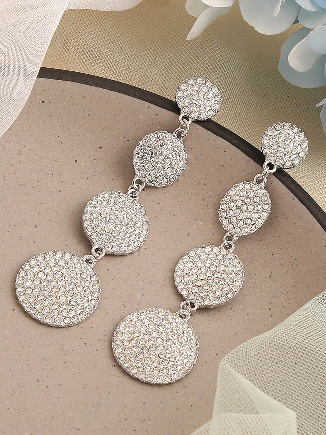 

SOHI Silver-Toned Contemporary Drop Earrings