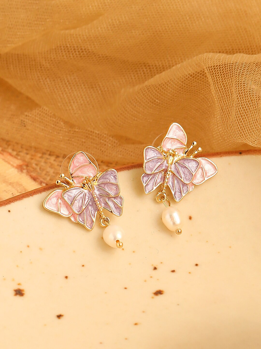 

SOHI Gold-Plated Lavender Contemporary Studs Earrings