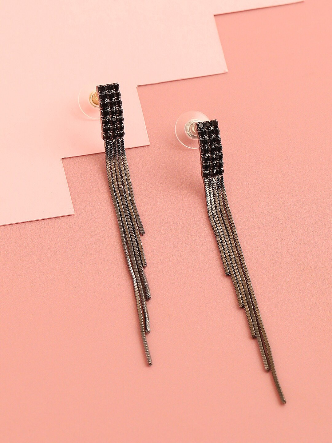 

SOHI Gold-Plated Black Contemporary Drop Earrings
