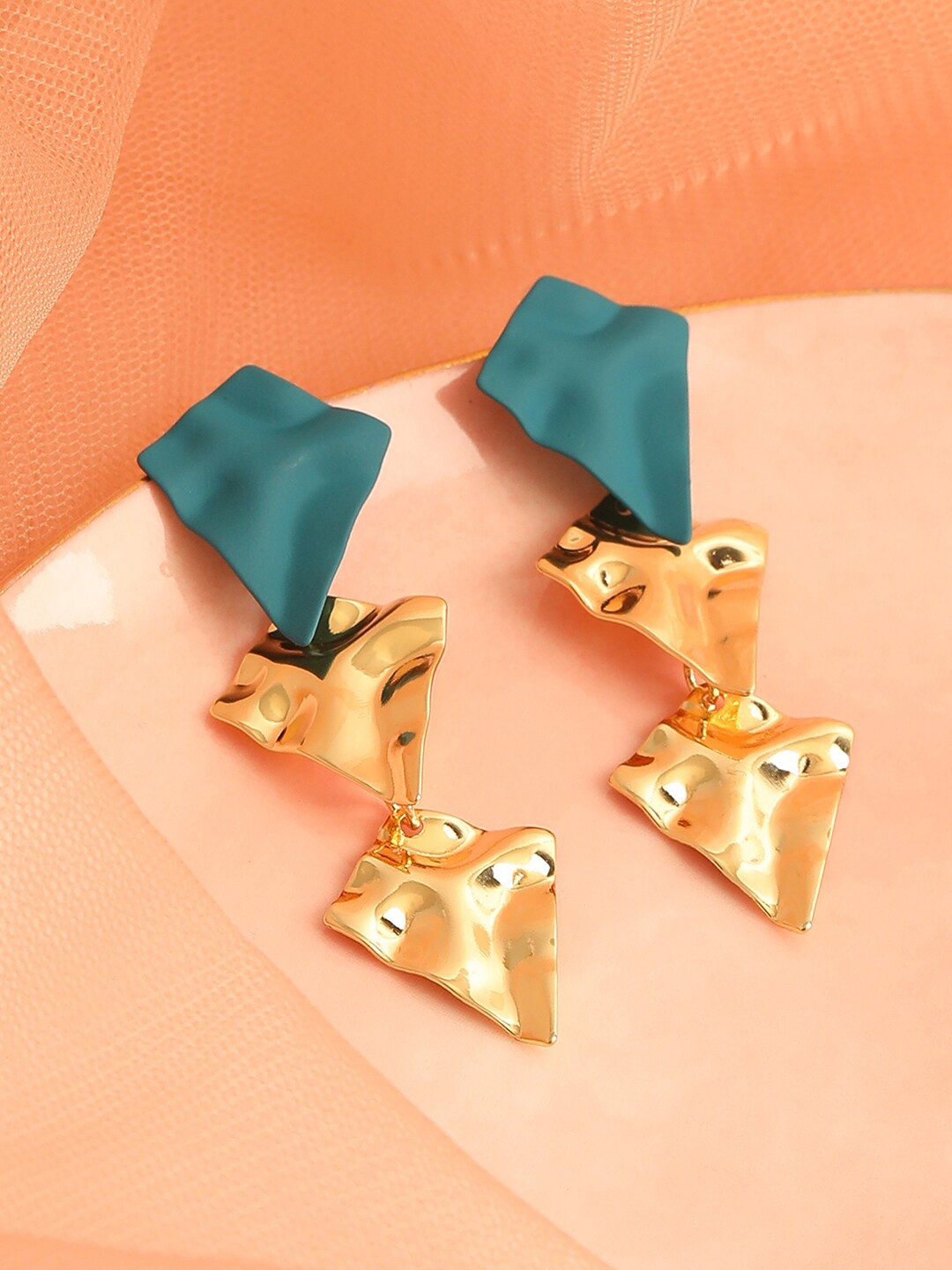 

SOHI Blue & Gold-Toned & Gold Plated Contemporary Drop Earrings