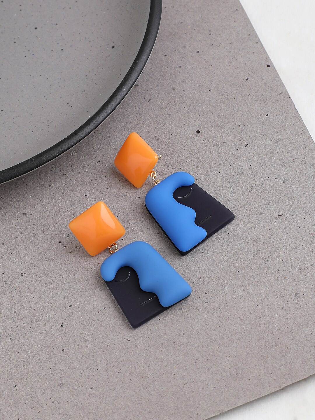 

SOHI Orange & Blue Gold Plated Contemporary Drop Earrings
