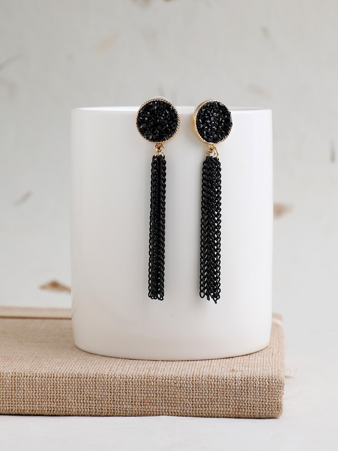 

SOHI Black Gold Plated Contemporary Drop Earrings