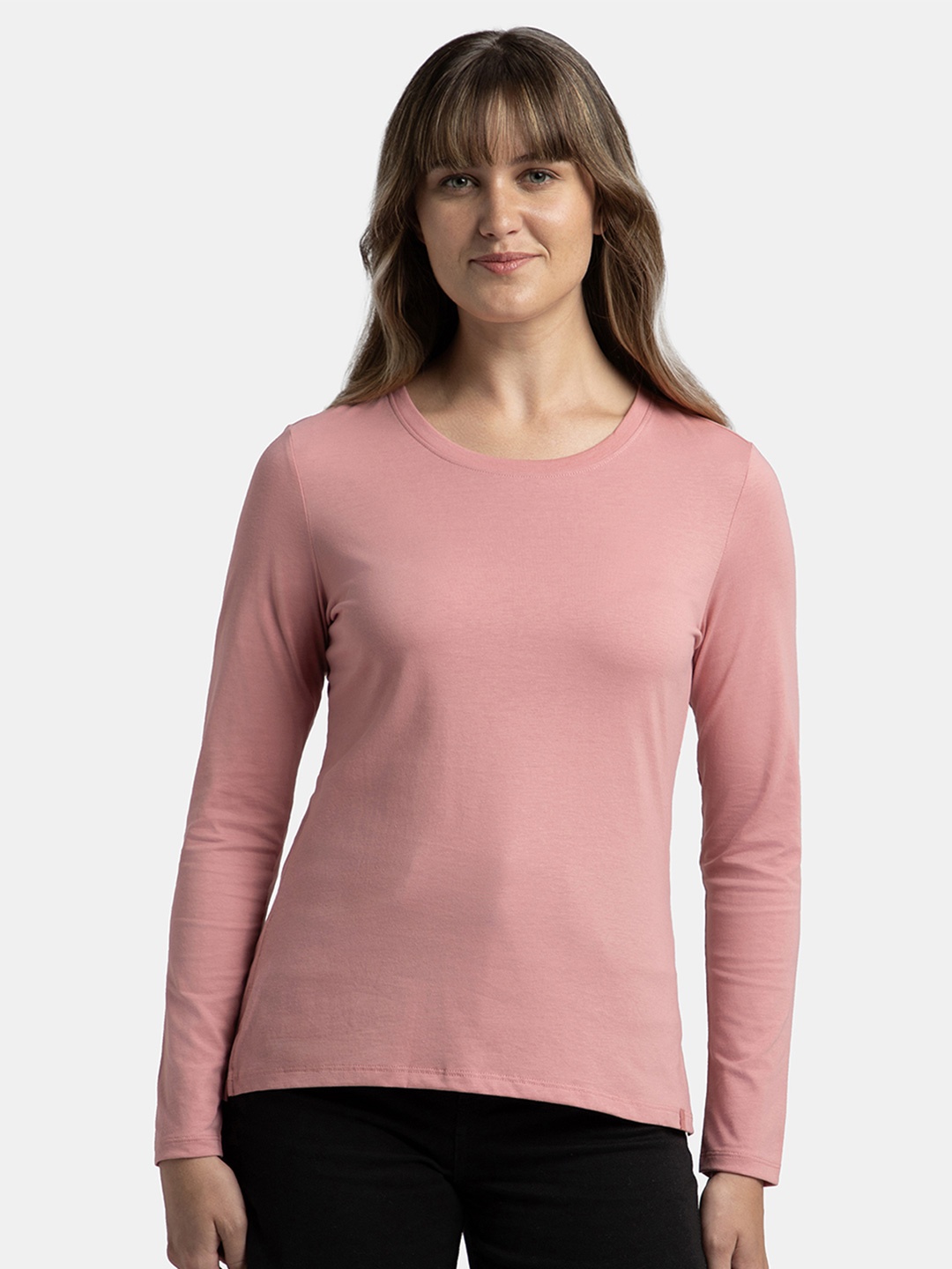 

Jockey Super Combed Cotton Rich Relaxed Fit Solid Round Neck Full Sleeve Tshirt-A140, Pink