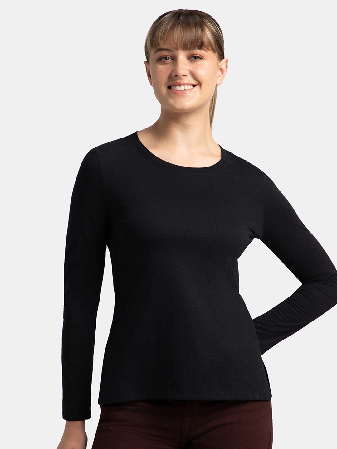 

Jockey Super Combed Cotton Rich Relaxed Fit Solid Round Neck Full Sleeve Tshirt-A140, Black