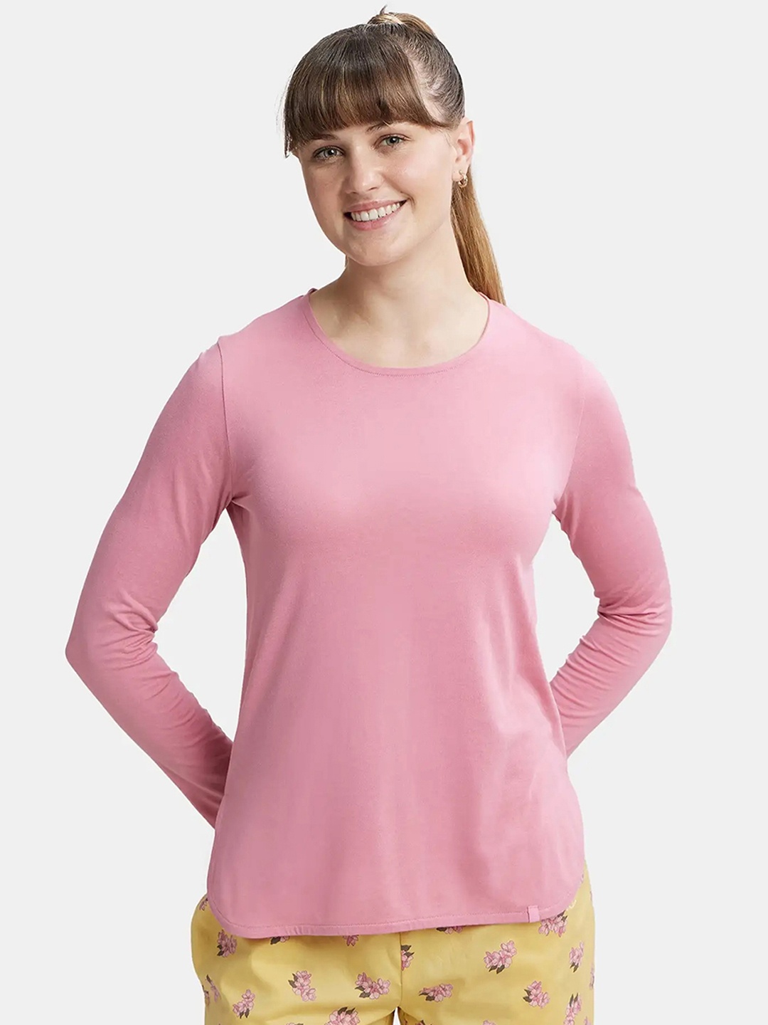 

Jockey Micro Modal Cotton Relaxed Fit Tshirt with Curved Hem Styling-RX21, Pink