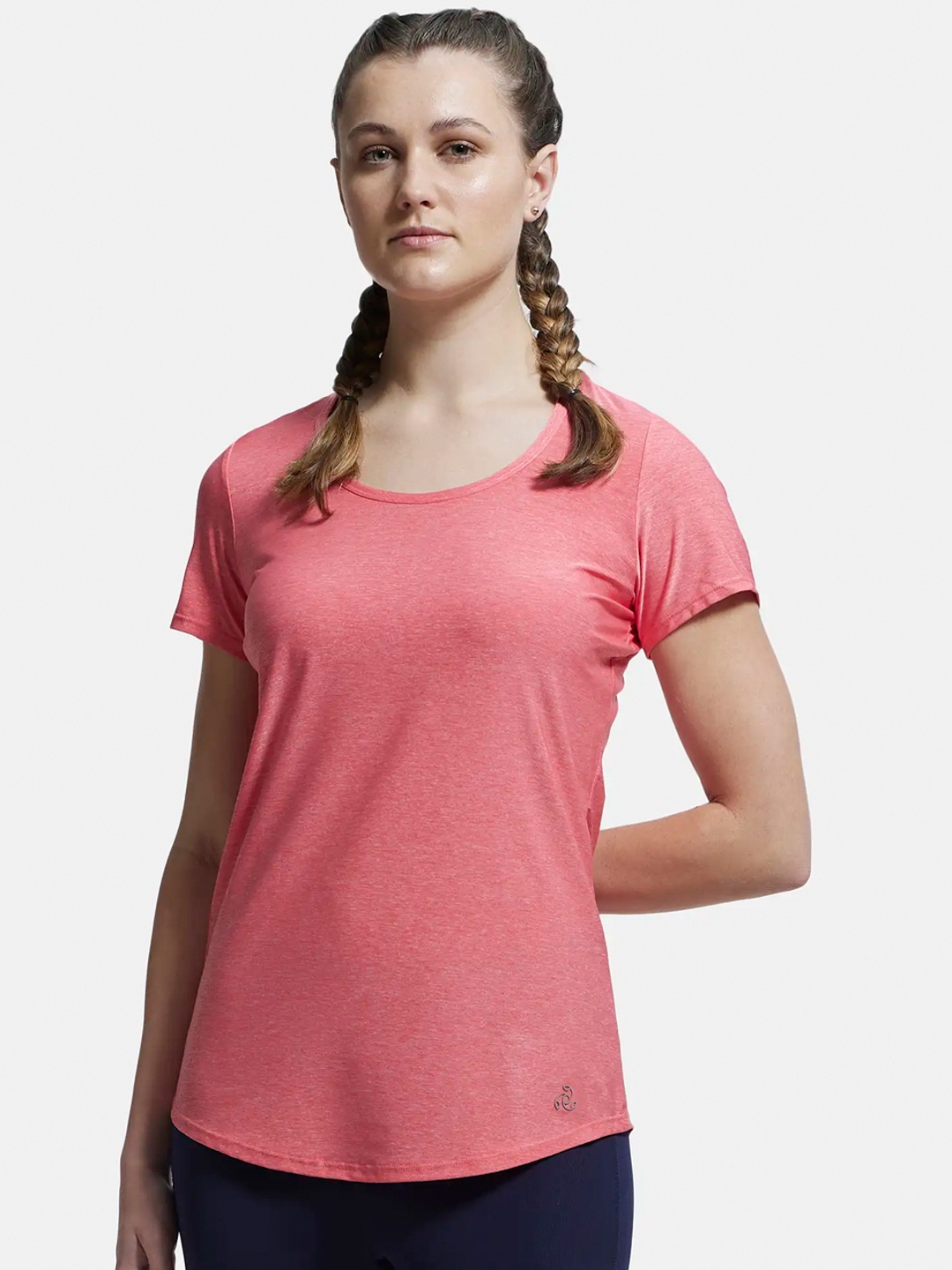 

Jockey Tactel Relaxed Fit Solid Curved Hem Styled T-Shirt, Peach