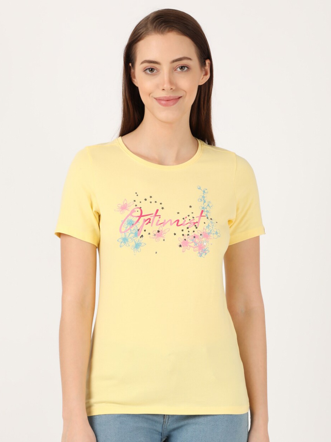

Jockey Women Yellow Printed T-shirt