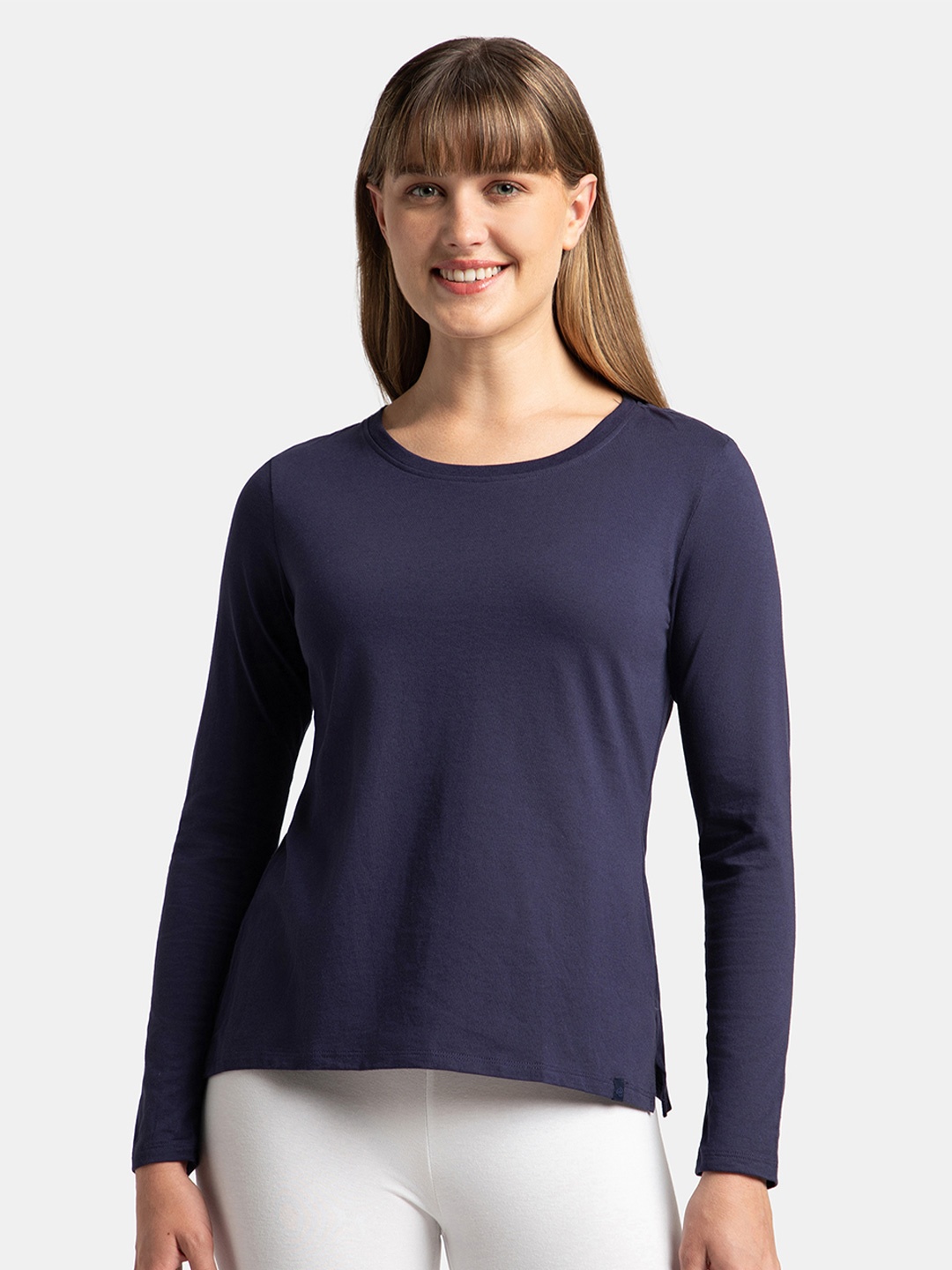 

Jockey Super Combed Cotton Rich Relaxed Fit Solid Round Neck Full Sleeve Tshirt-A140, Navy blue