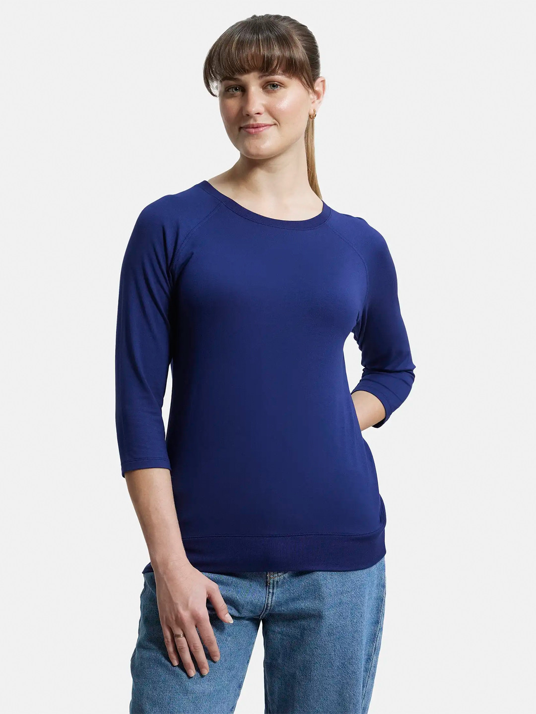

Jockey Super Combed Cotton Regular Fit Round Neck Raglan Sleeves T-shirt - AW14, Navy blue
