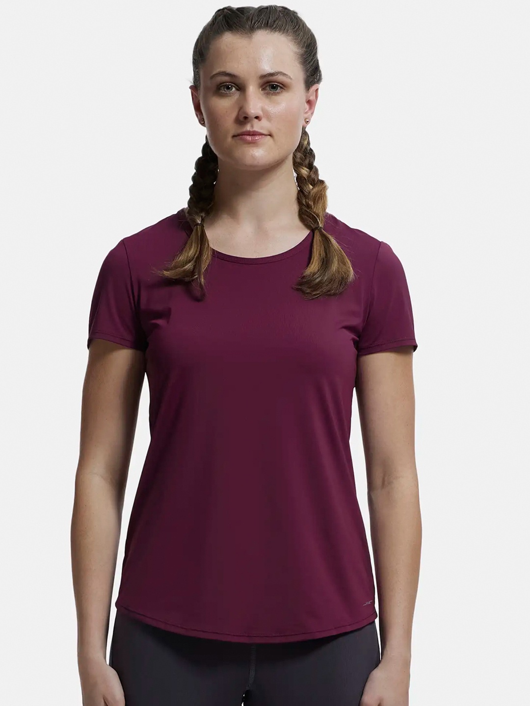 

Jockey Tactel Relaxed Fit Solid Curved Hem Styled T-Shirt, Purple