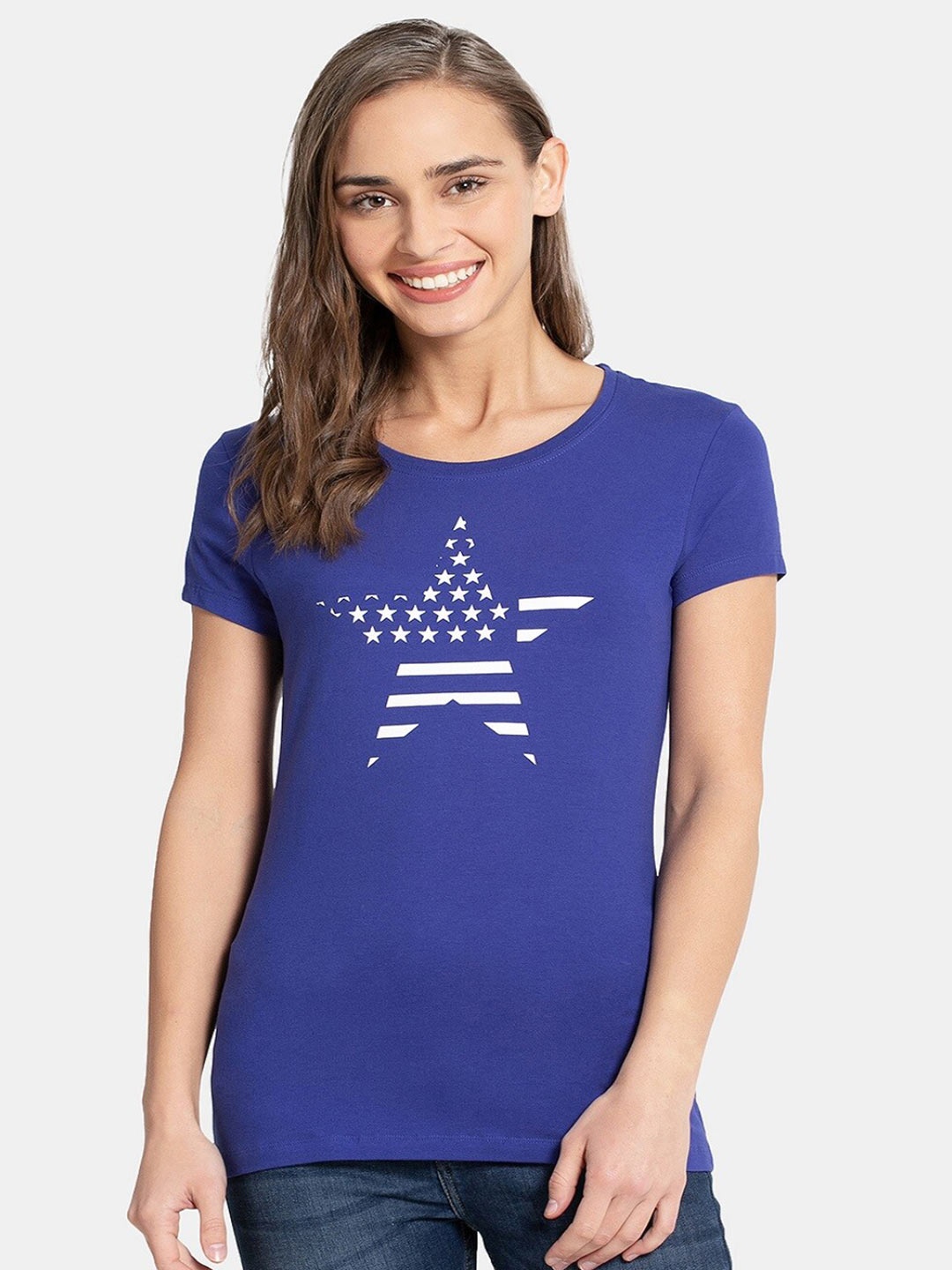 

Jockey Women Blue Printed Cotton T-shirt