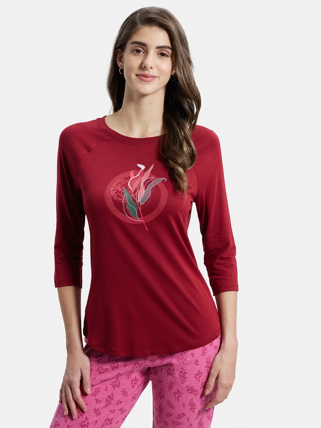 

Jockey Printed Micro Modal Cotton Relaxed Fit Tshirt-AW46, Maroon
