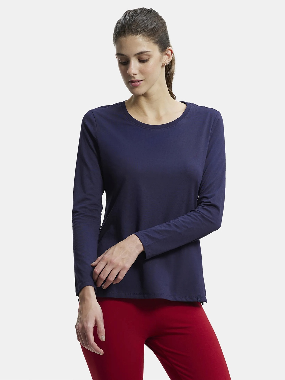 

Jockey Super Combed Cotton Rich Relaxed Fit Solid Round Neck Full Sleeve T-shirt -A140, Navy blue