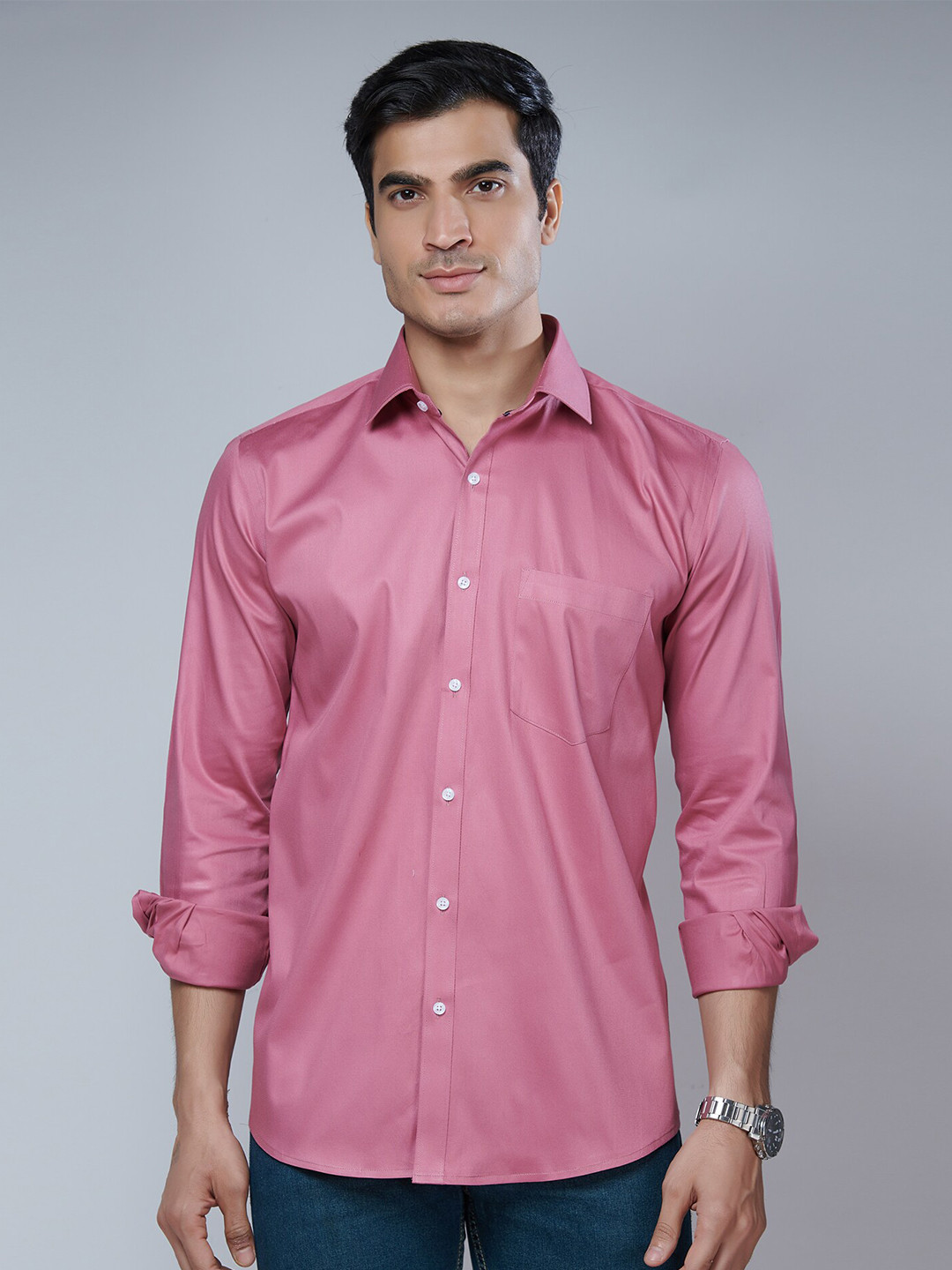 

MARK & ALBERT Men Pink Classic Slim Fit Cotton Stretchable Casual Shirt