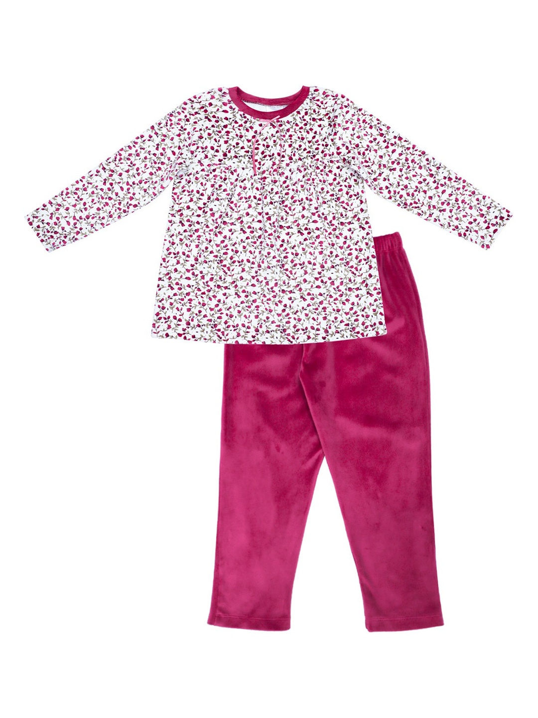 

Daffodils GIRLS WEAR Girls Burgundy & White Floral Printed Night Suit