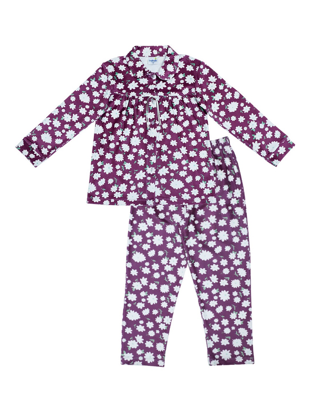 

Daffodils GIRLS WEAR Girls Purple & White Printed Night suit