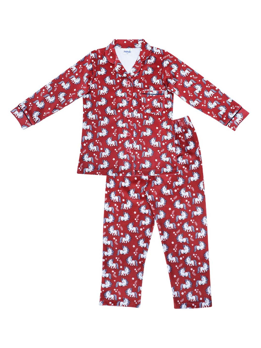 

Daffodils GIRLS WEAR Girls Maroon & Blue Printed Night suit
