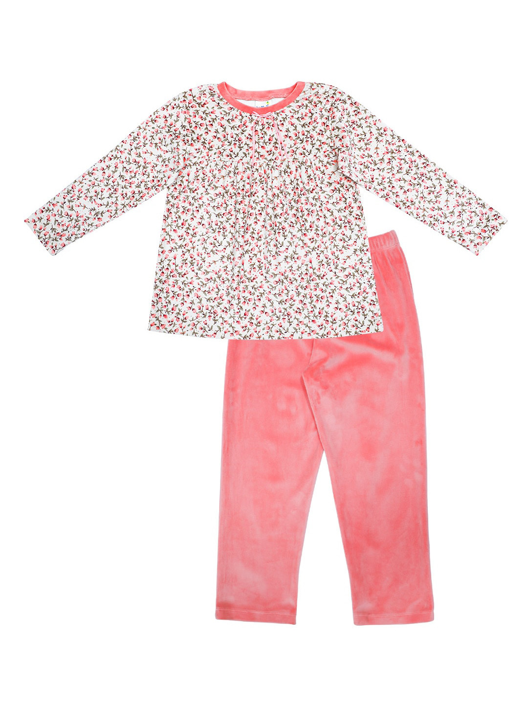 

Daffodils GIRLS WEAR Girls Coral & White Printed Night suit