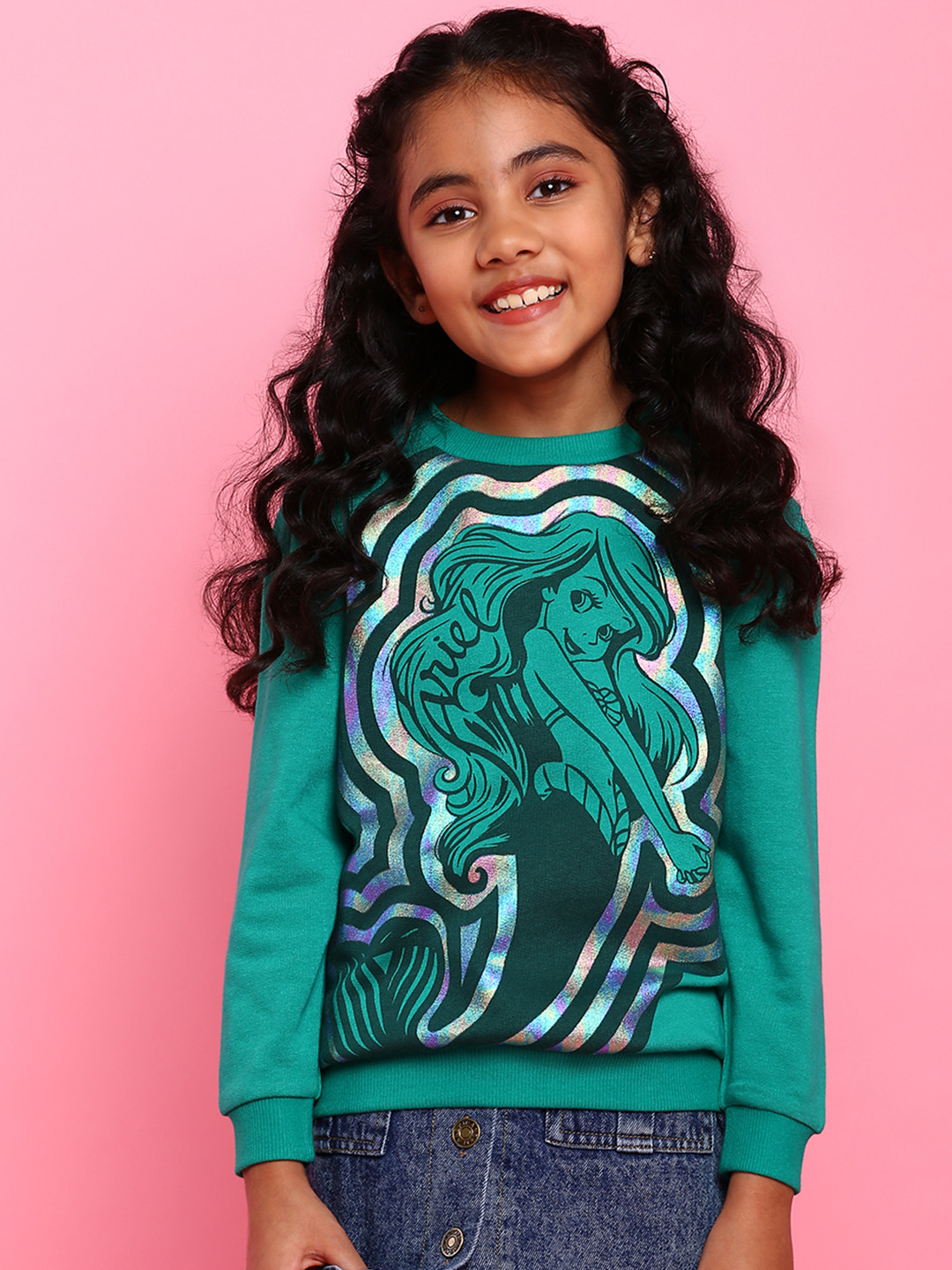 

BONKIDS Girls Blue Ariel Printed Cotton Sweatshirt