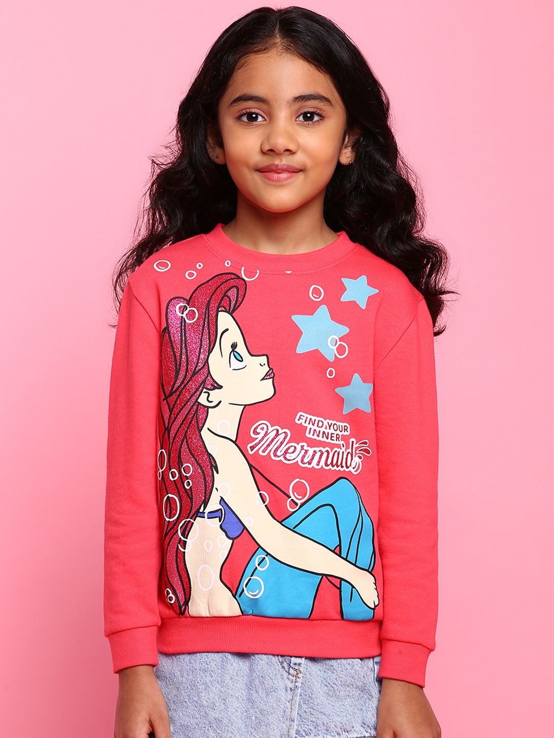 

BONKIDS Girls Coral Printed Cotton Sweatshirt