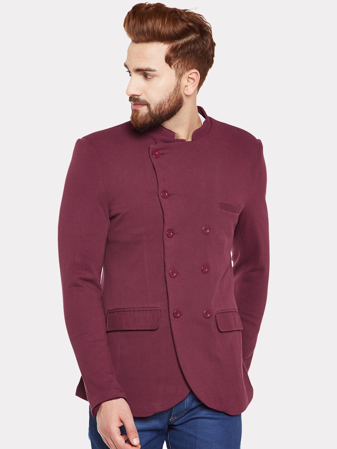 

CHILL WINSTON Men Maroon Solid Double-Breasted Casual Blazer