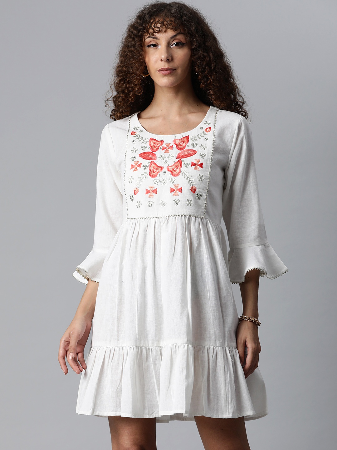 

HIGHLIGHT FASHION EXPORT Women White & Red Solid Fit & Flare Dress