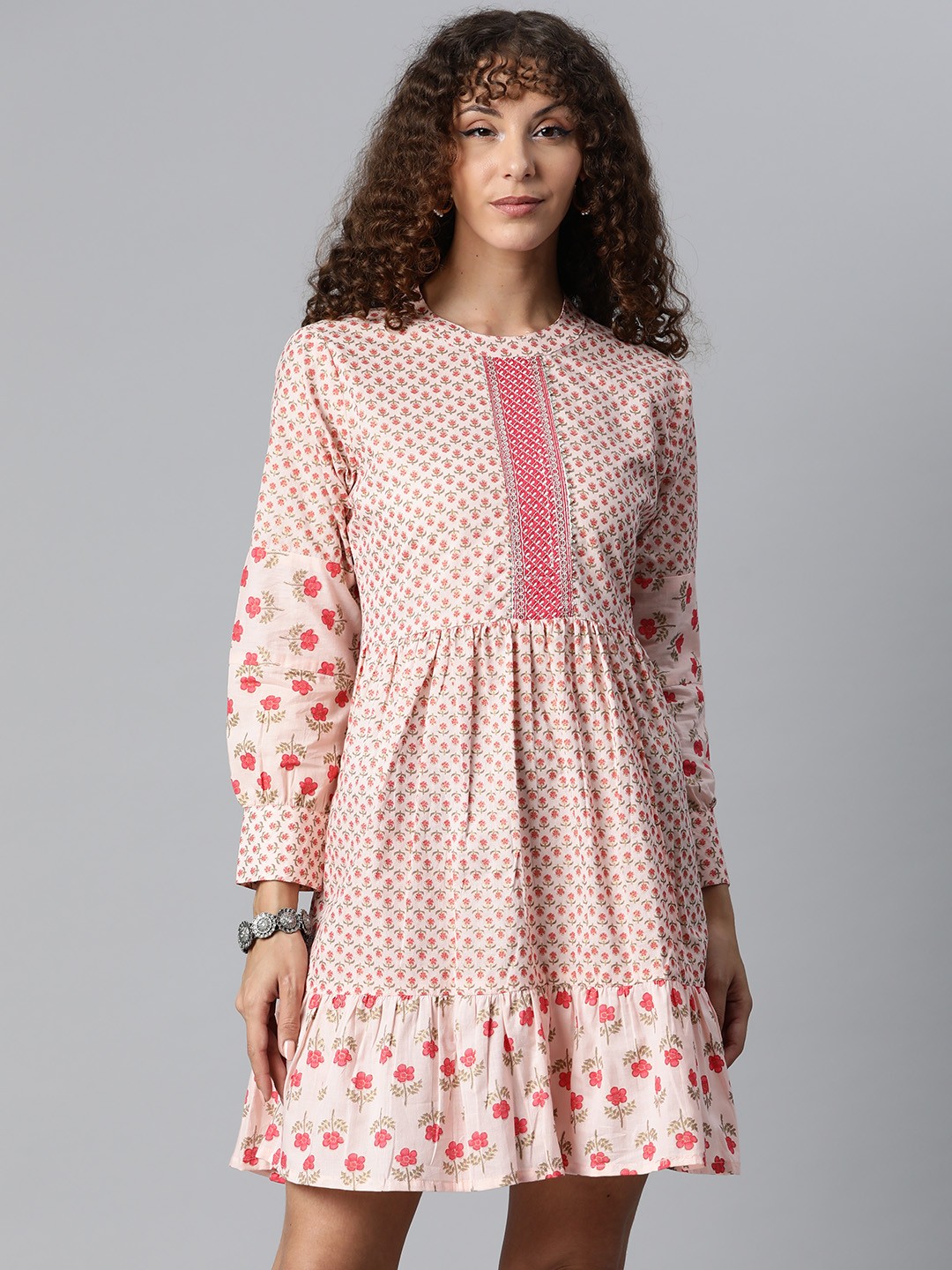 

HIGHLIGHT FASHION EXPORT Women White & Red Floral Print Fit & Flare Dress