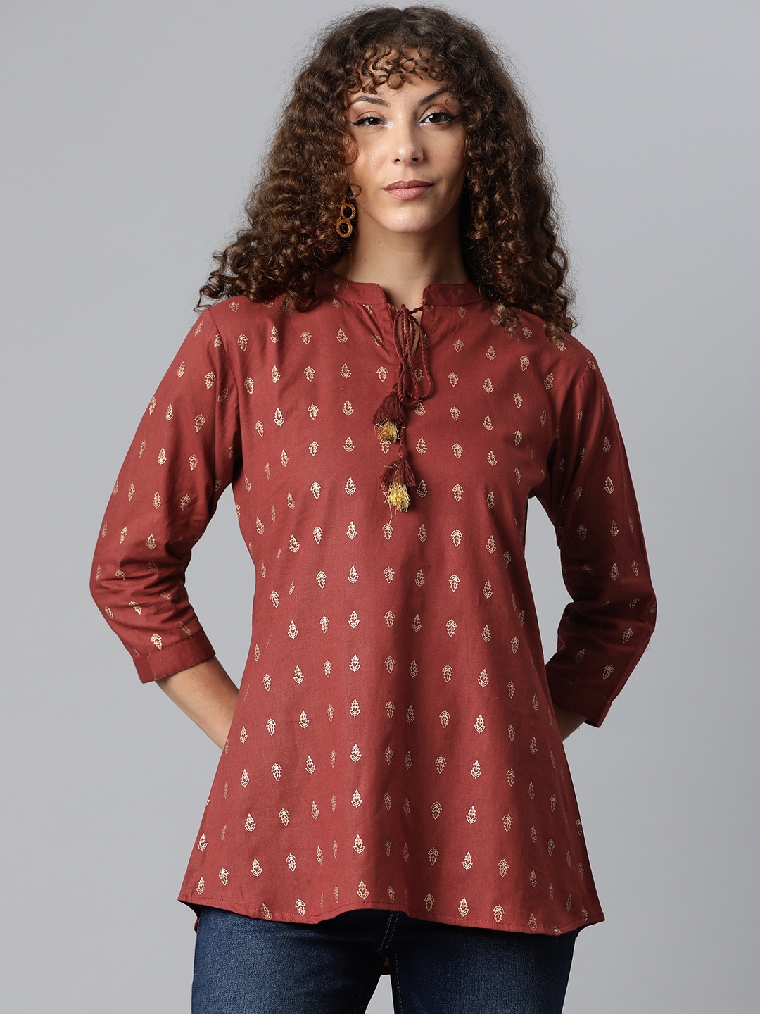 

HIGHLIGHT FASHION EXPORT Women Maroon & Beige Ethnic Motifs Print Top