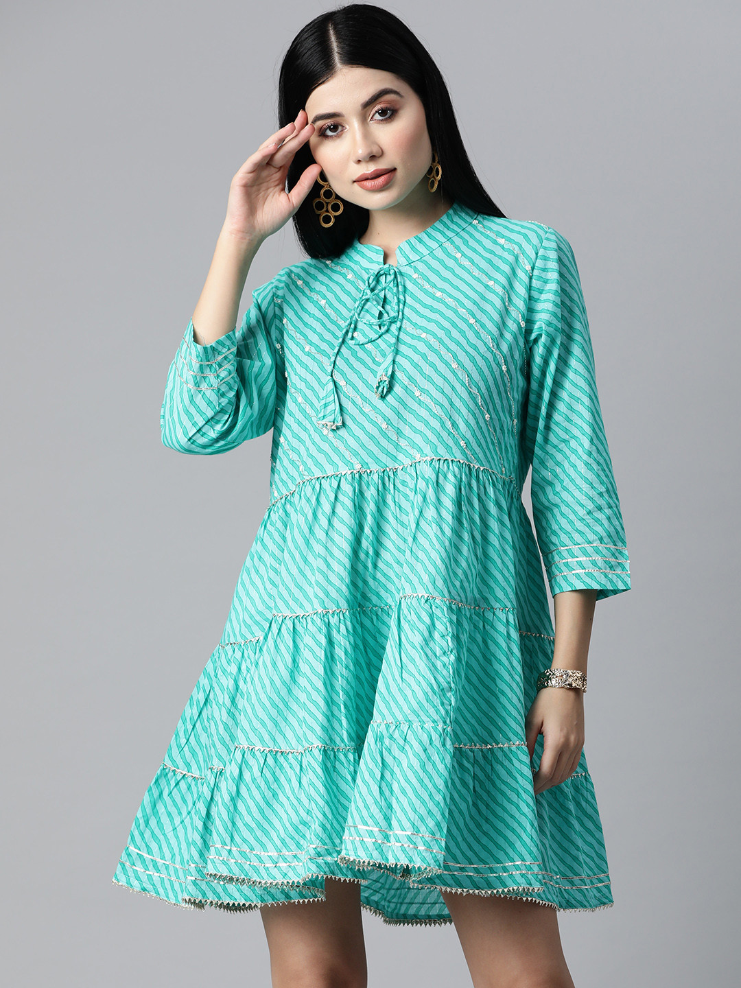 

HIGHLIGHT FASHION EXPORT Women Blue & White Striped Fit & Flare Dress