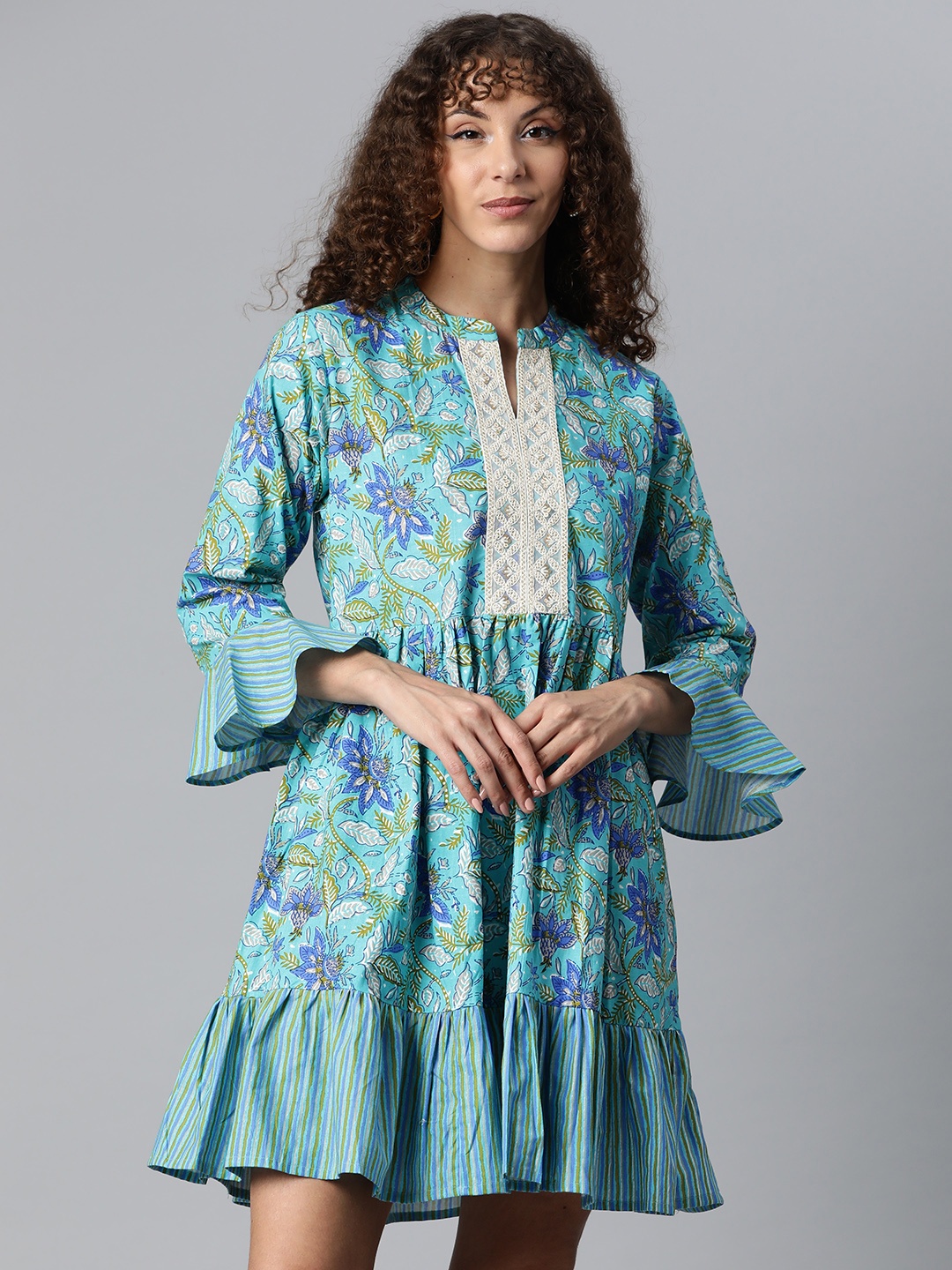 

HIGHLIGHT FASHION EXPORT Women Blue Floral Print Fit & Flare Dress