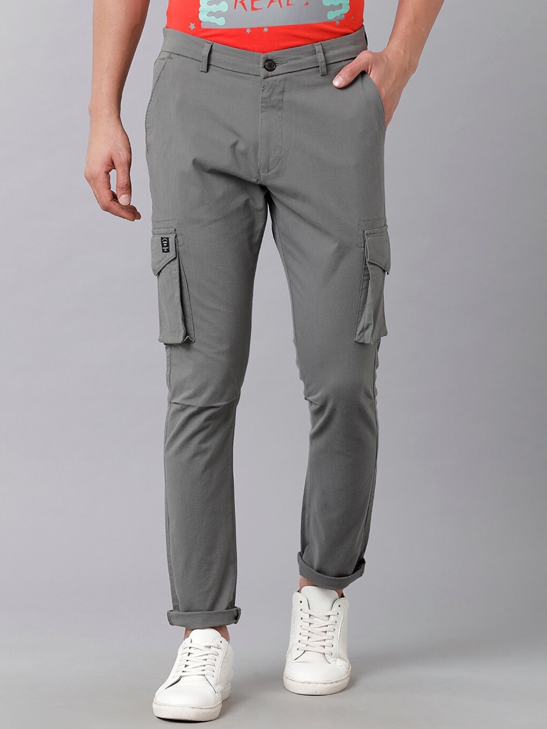 

YOVISH Men Grey Tailored Tapered Fit Cargos Trousers