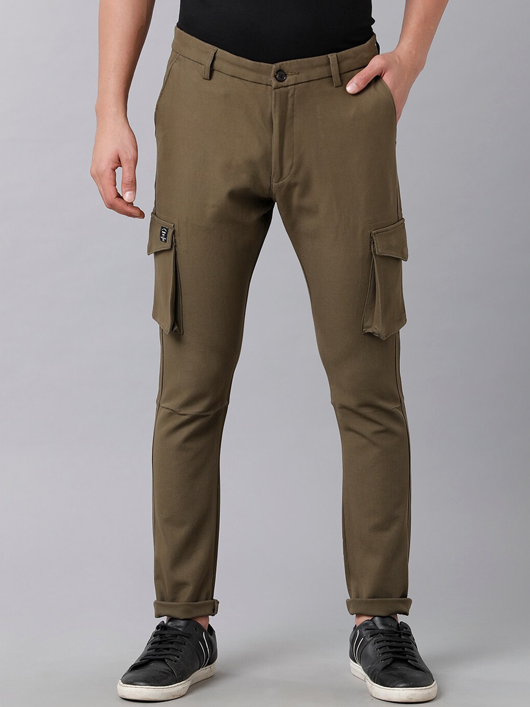 

YOVISH Men Khaki Tailored Tapered Fit Cargos Trousers