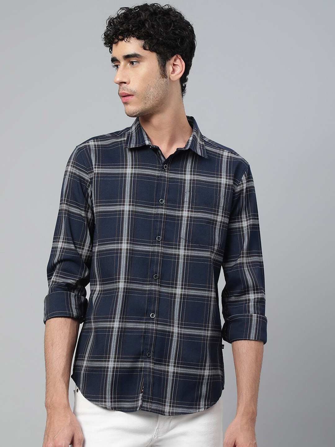 

VEIRDO Men Tartan Checks Casual Cotton Shirt, Blue