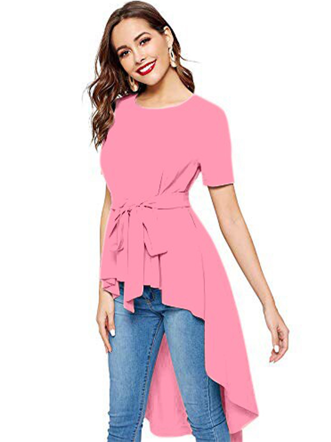 

LOOKFIELD Women Pink Longline Casual Top