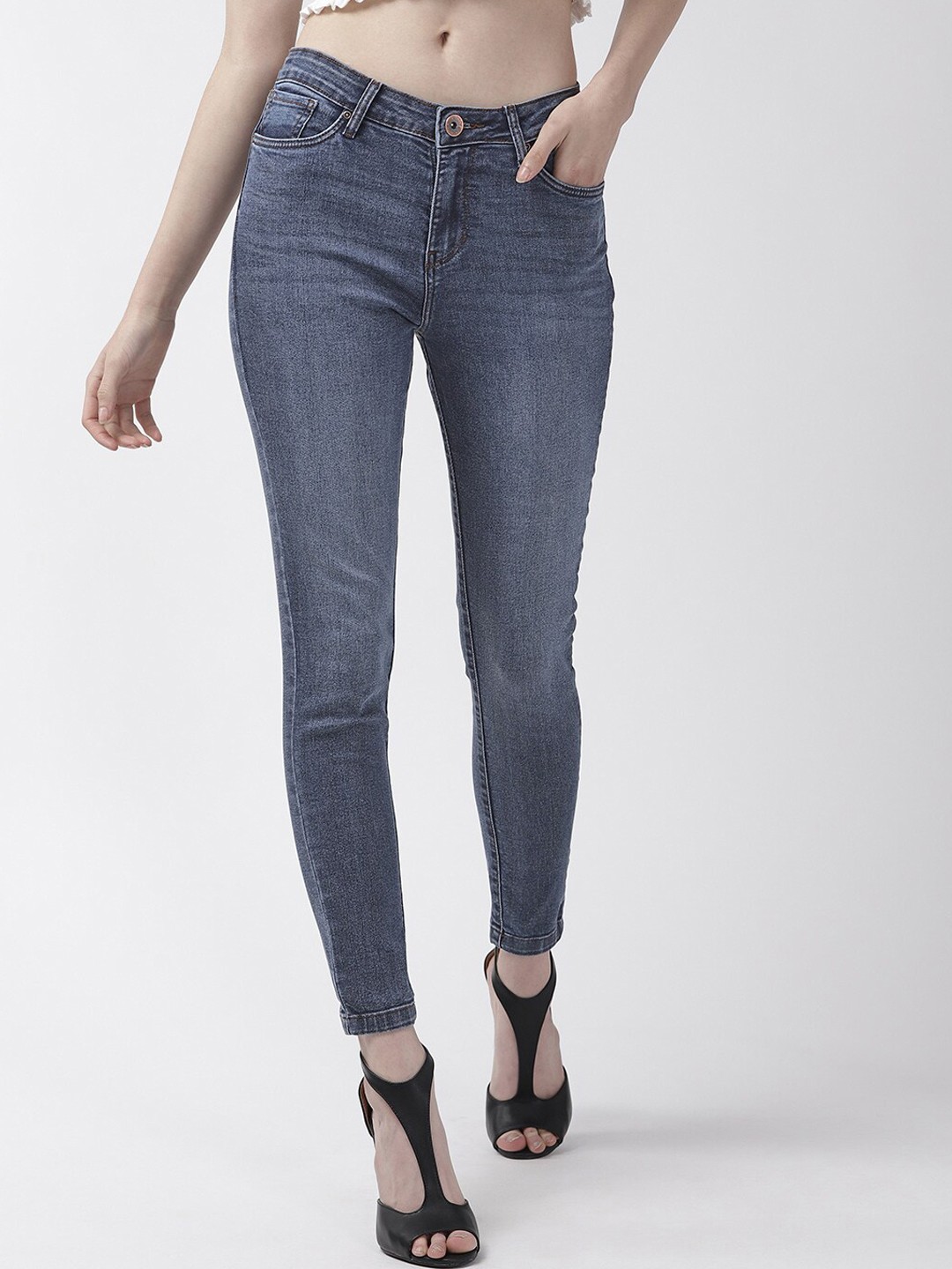 

Xpose Women Navy Blue Comfort Slim Fit High-Rise Light Fade Stretchable Jeans