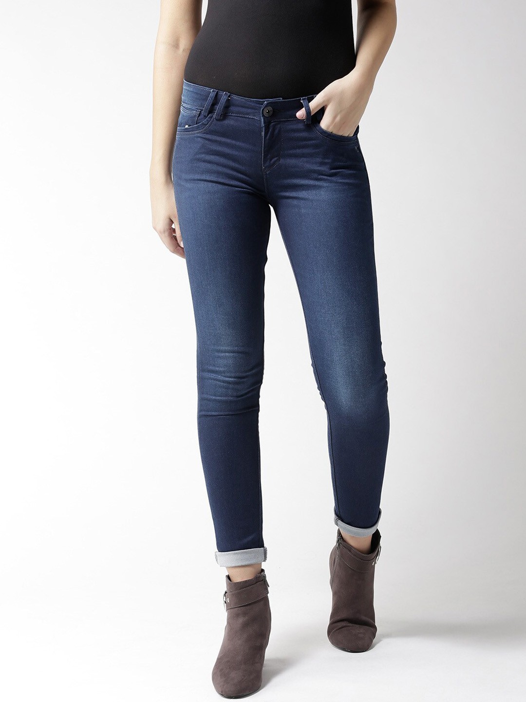 

Xpose Women Navy Blue Cotton Comfort Slim Fit Light Fade Stretchable Jeans