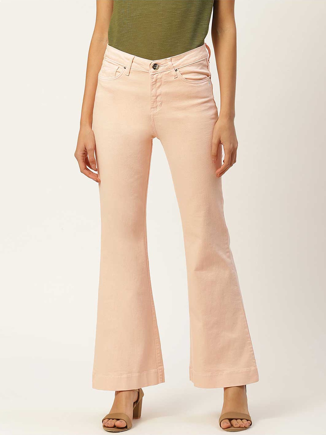 

Xpose Women Peach-Coloured Comfort Flared High-Rise Stretchable Jeans