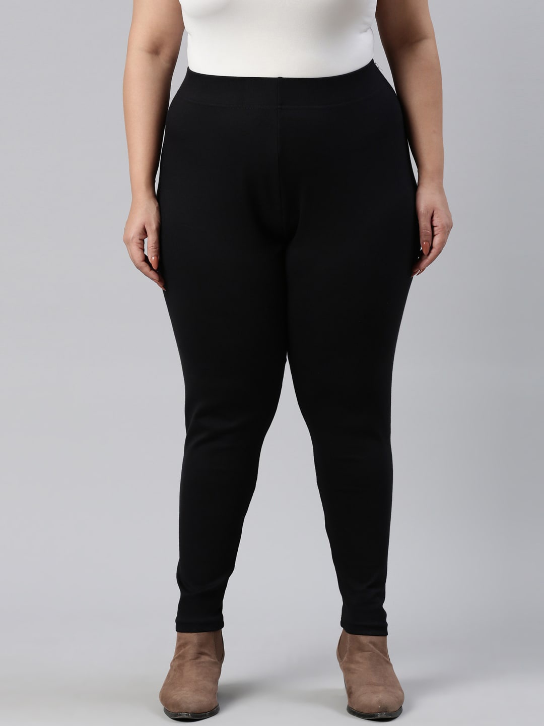 

Go Colors Women Plus Size Black Solid Slim-Fit Ankle-Length Leggings