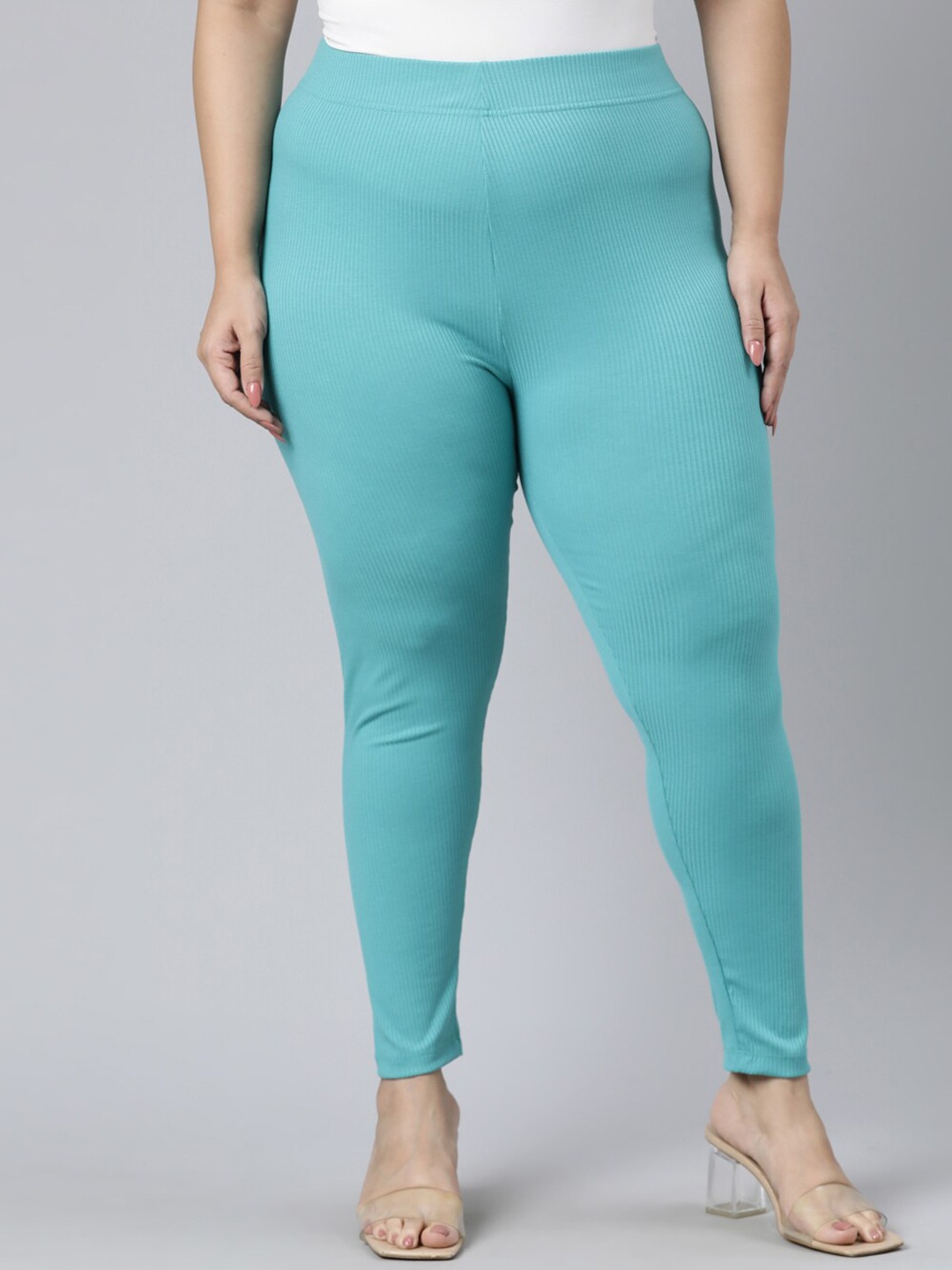 

Go Colors Women Plus Size Green Solid Slim-Fit Ankle-Length Leggings, Blue