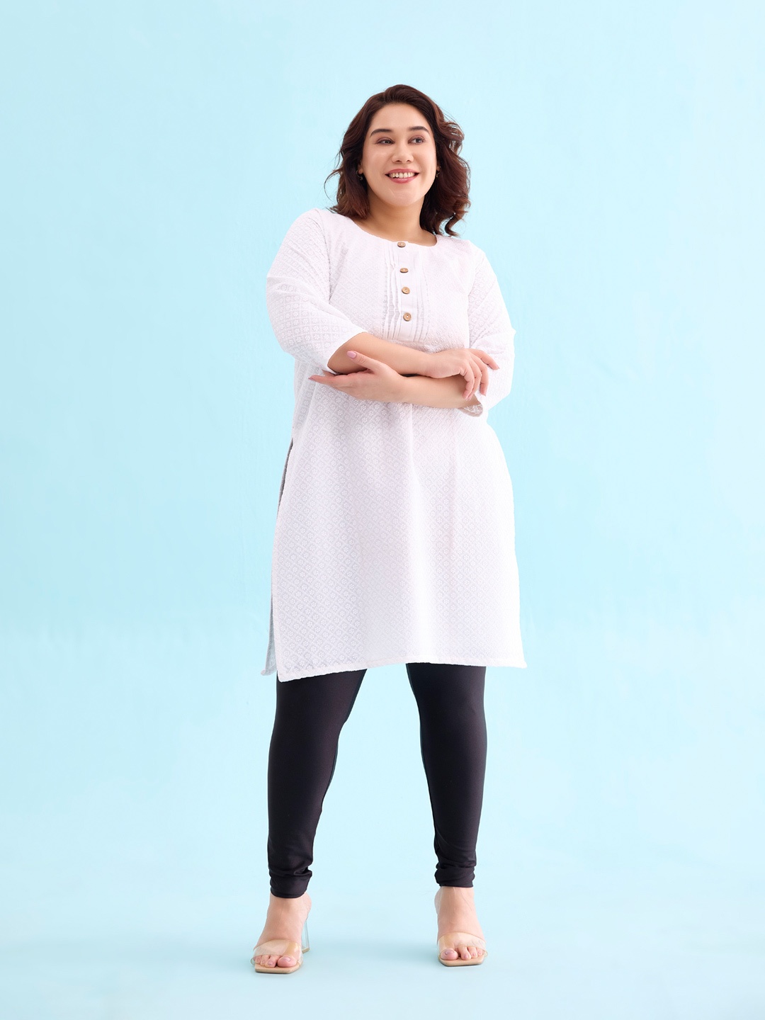 

Go Colors Women Plus Size Black Solid Slim-Fit Churidar-Length Leggings