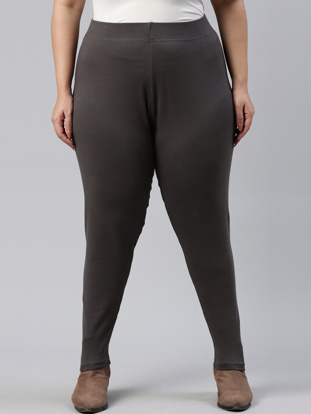 

Go Colors Women Plus Size Grey Solid Ankle-Length Leggings