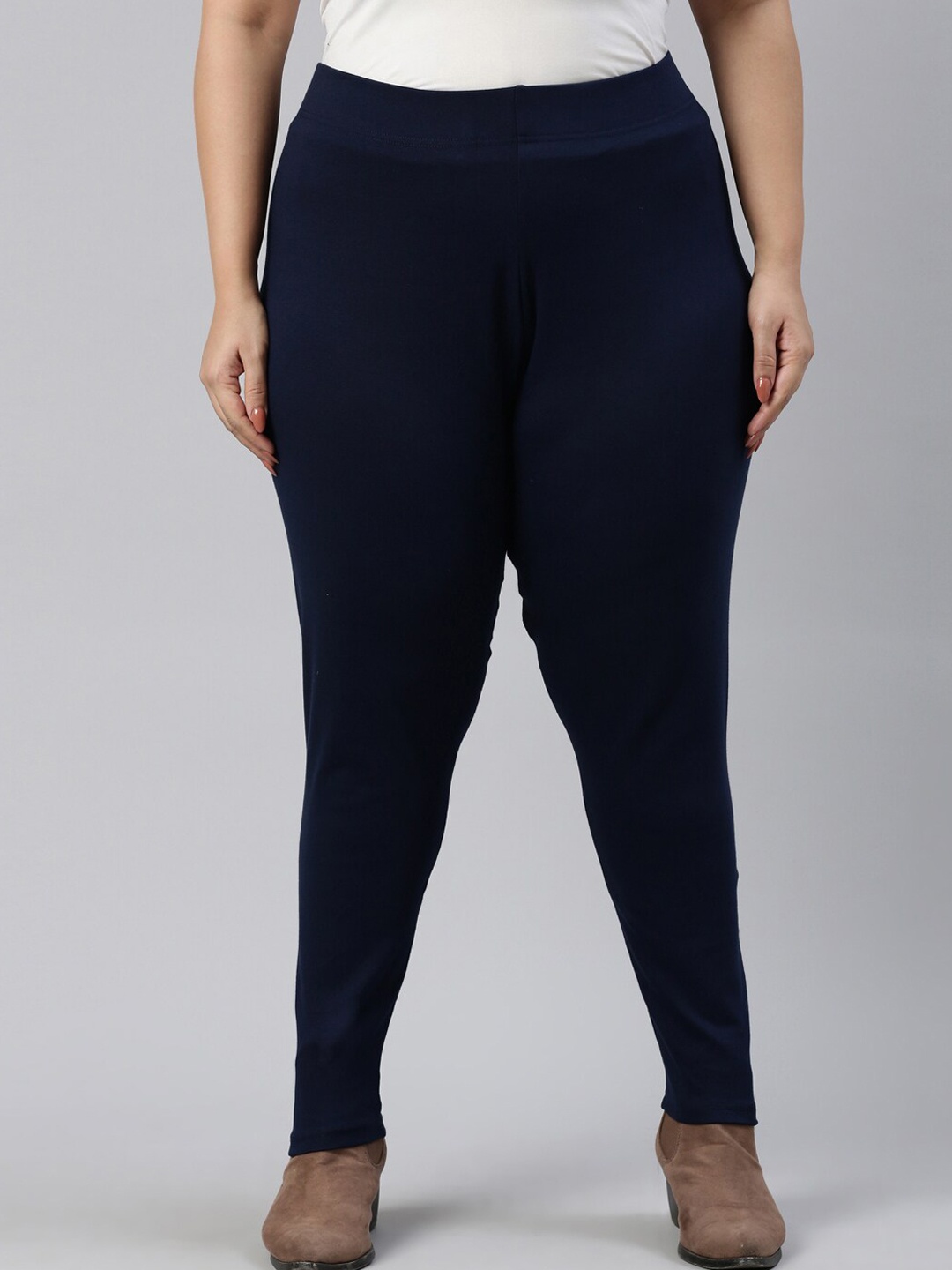 

Go Colors Women Plus Size Navy Blue Solid Ankle-Length Leggings